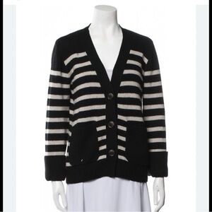 Lisa Yang - Chic Striped Black and Tan Cardigan
